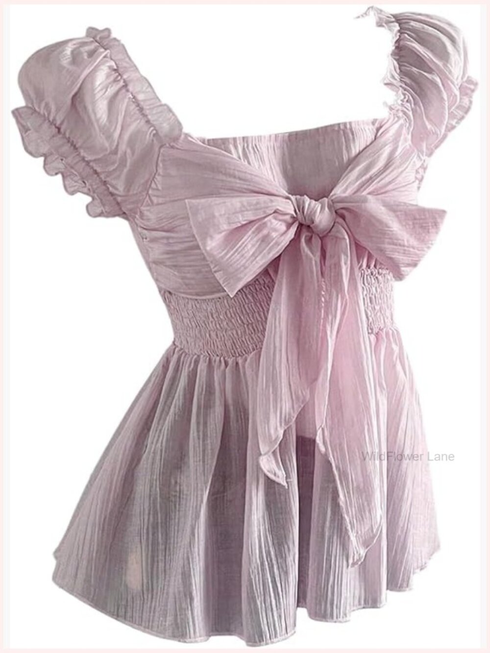 Women's Summer Puff Sleeve Peplum Blouse Tie Bow Chiffon Top - Picture 1 of 5